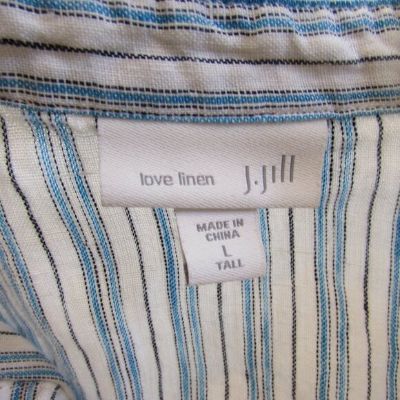 J Jill Love Linen White Blue/Black Striped Hi-Low Tunic Large Tall - Picture 10 of 16